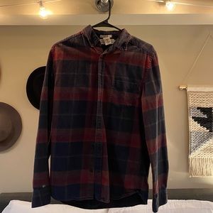 Dark red and dark blue plaid shirt. Size small